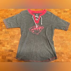 MN Wild NHL Gray and Red Short Sleeve Tee- Women’s Size Large
